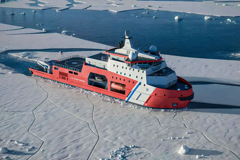 US Coast Guard ship cutting through ice