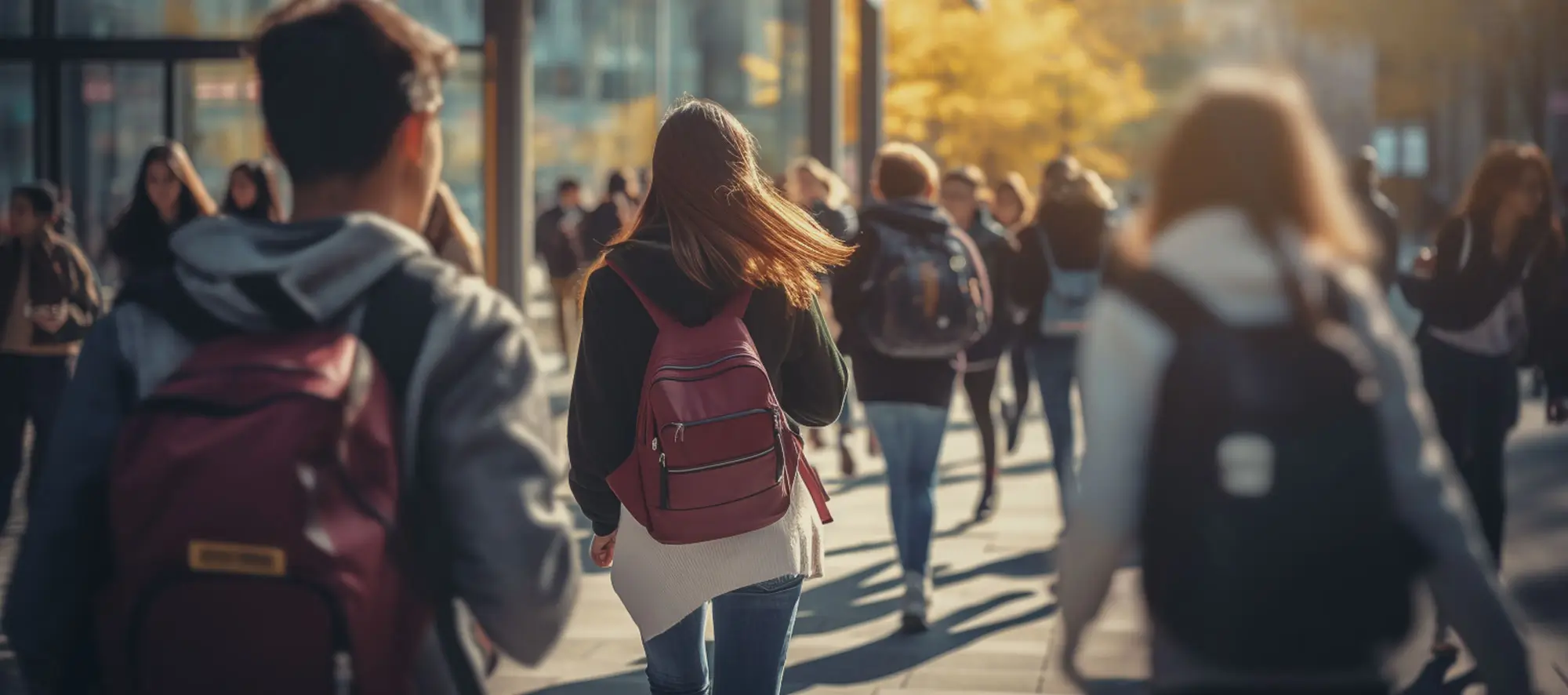 Students walking across college campus