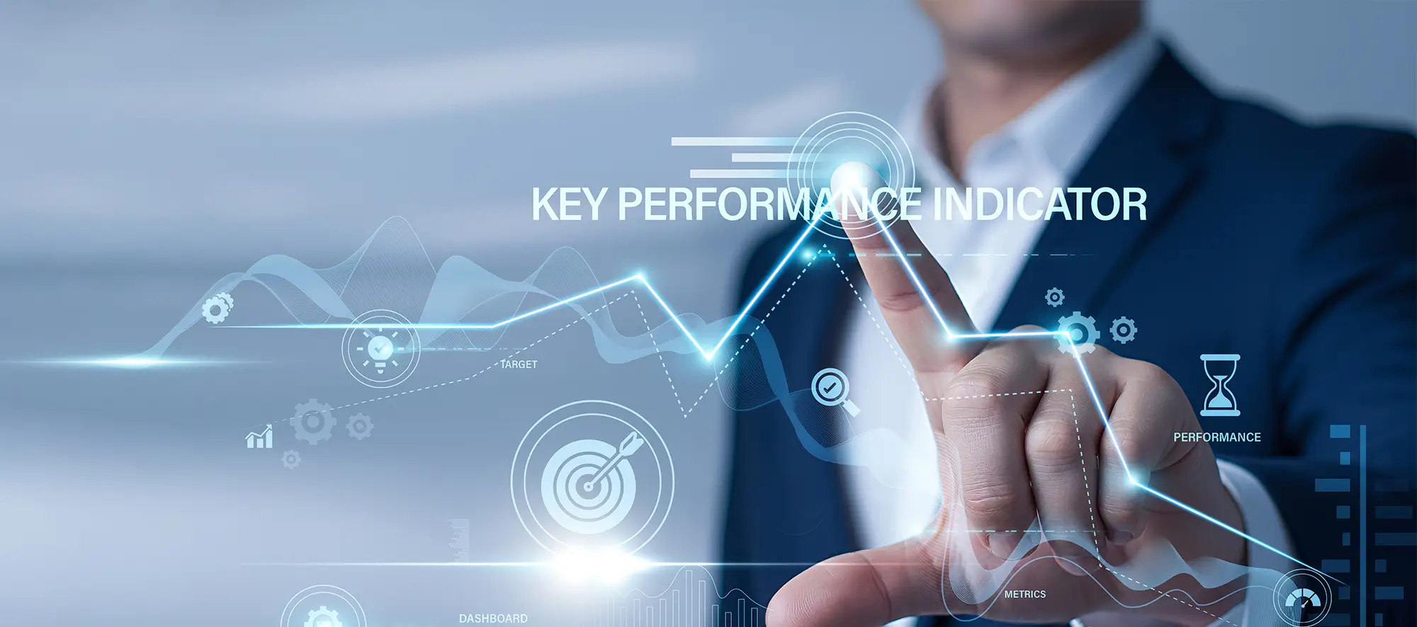 Man selecting kpi on a screen.