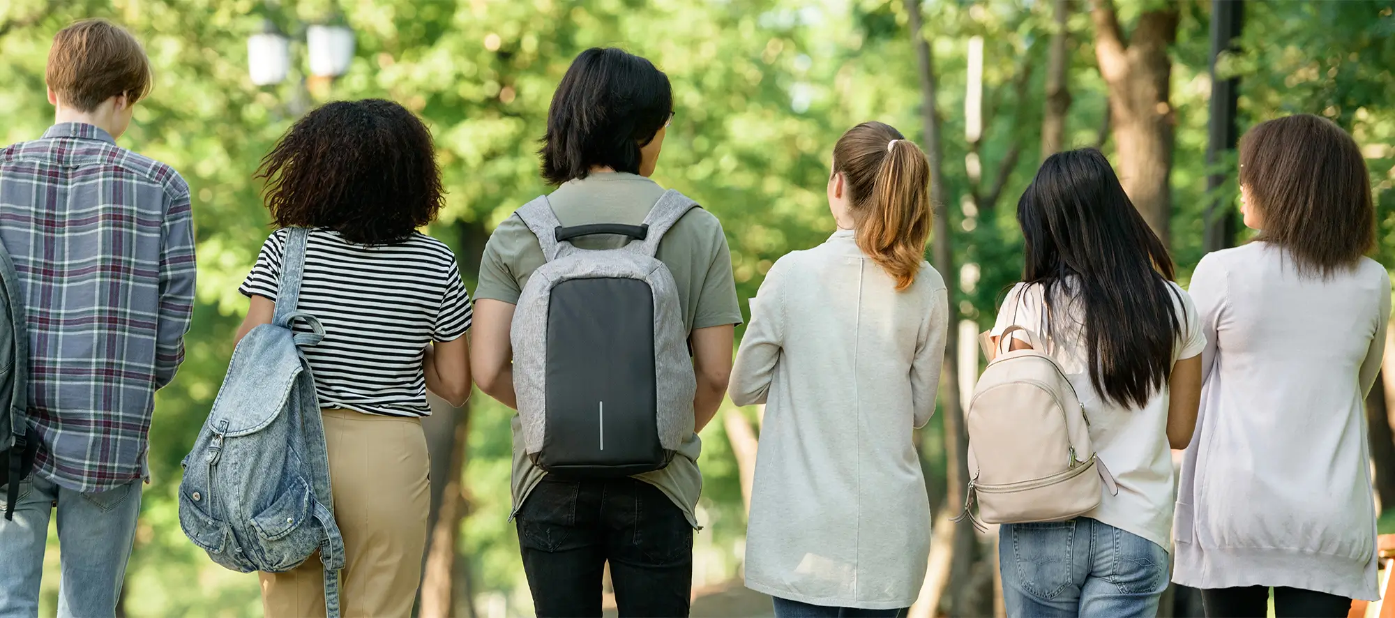 Group of students walking away from the camera.