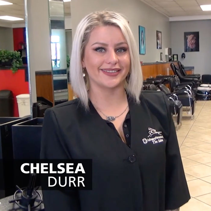 Student Chelsea in cosmetology lab