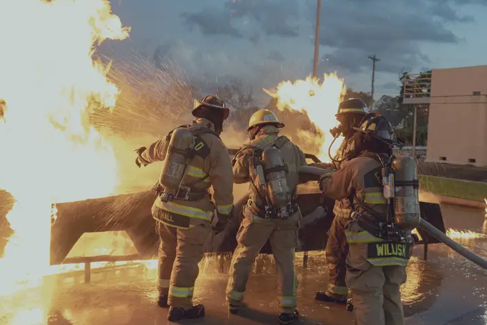 Firefighters putting out a fire