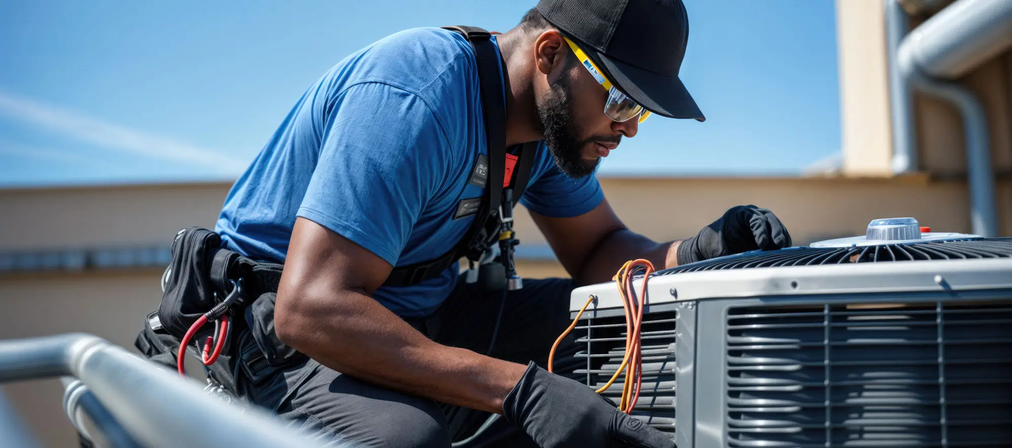 Technician working on HVAC unit