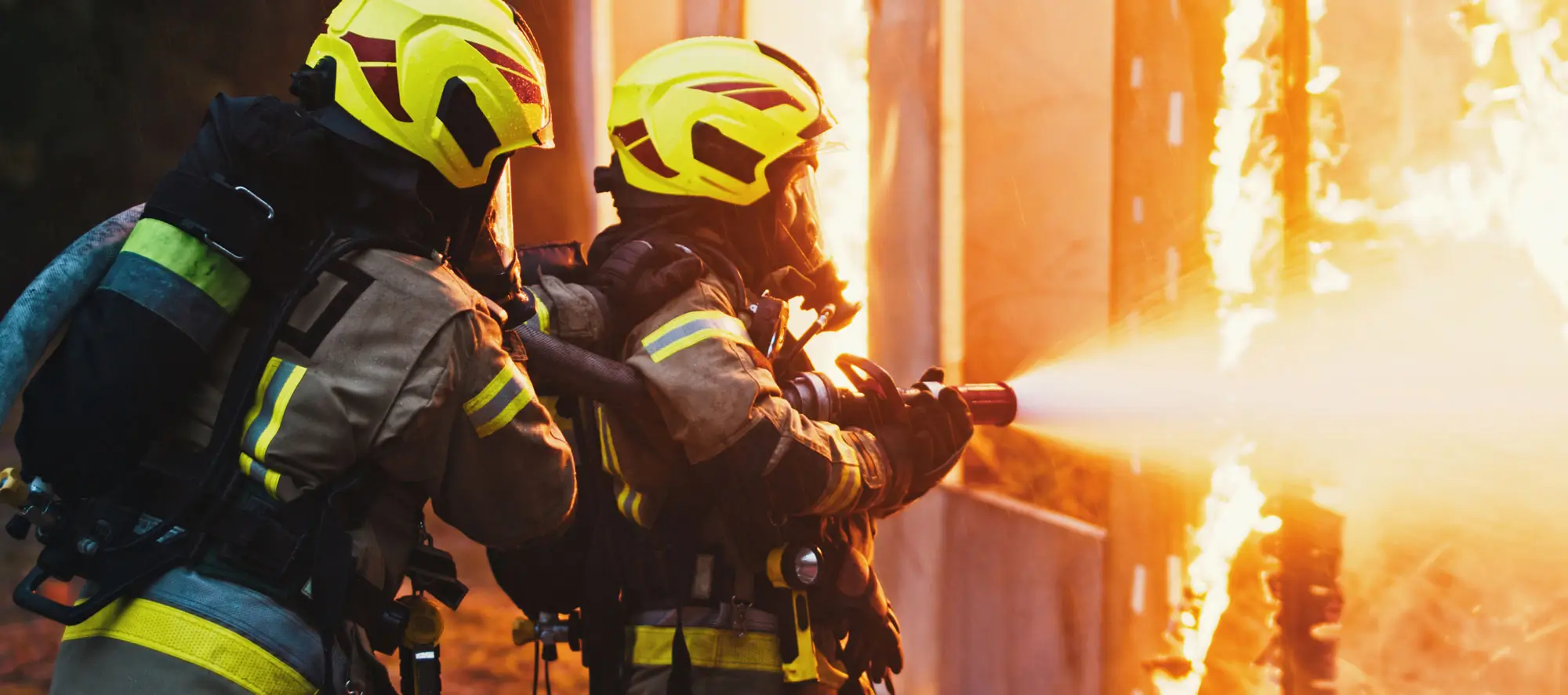 Firefighters putting out a fire.