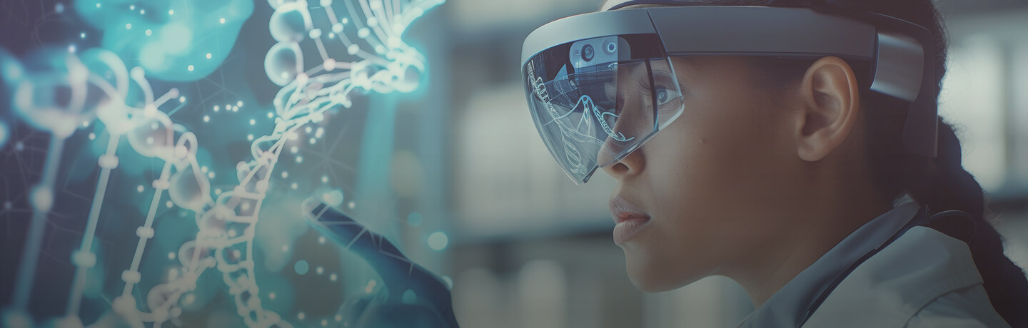 Young scientist with goggles studying DNA