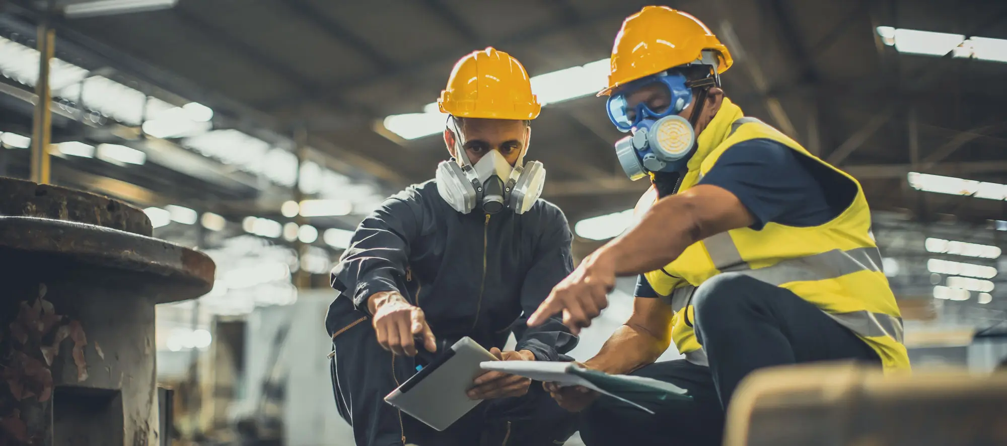 Toxic chemical gas leak safety team working cleaning in danger factory workshop environment contamination safety and protection.