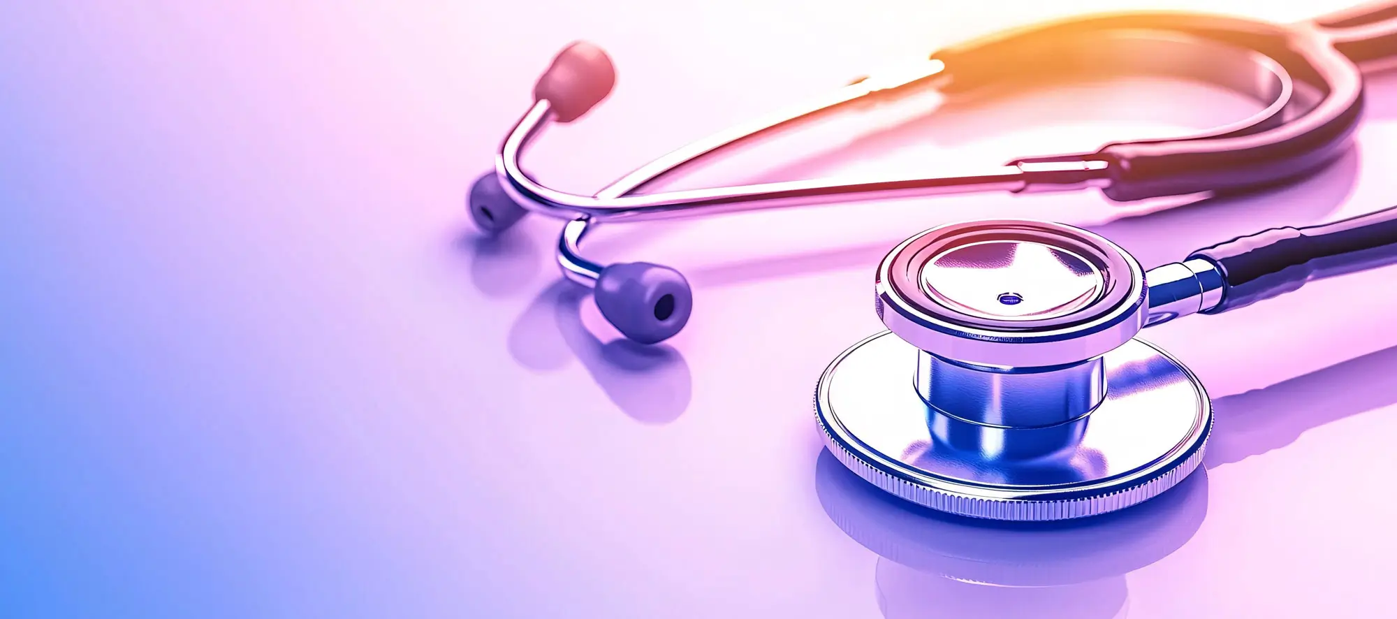 Stethoscope on colorful reflective table