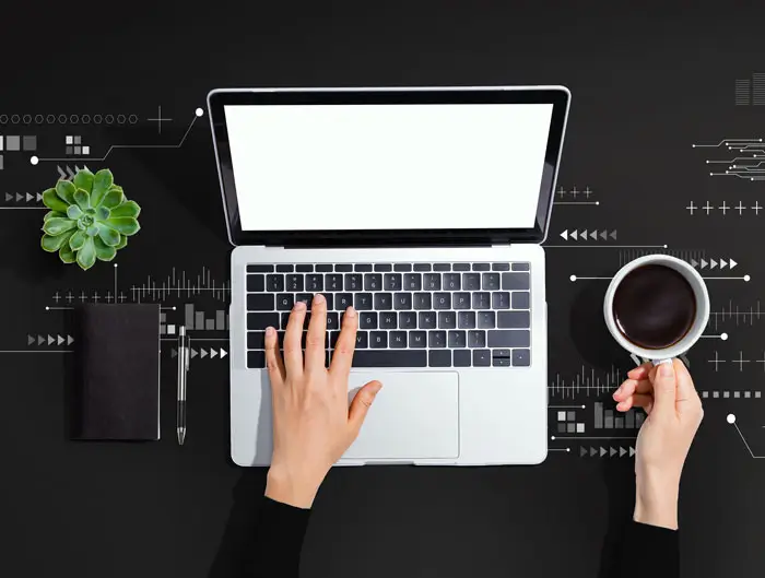 Distance learning theme with person using laptop computer