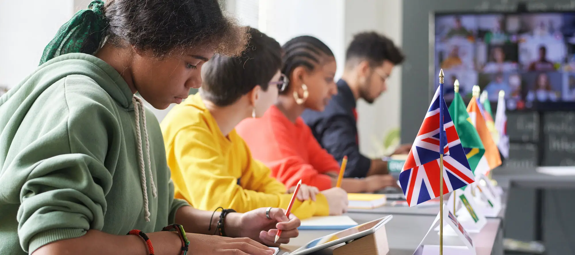 Row of Multicultural Students in Class