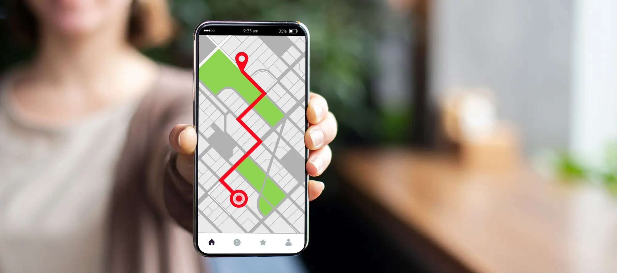 Smartphone With Opened Gps Navigation Online Maps On Screen In Female Hand