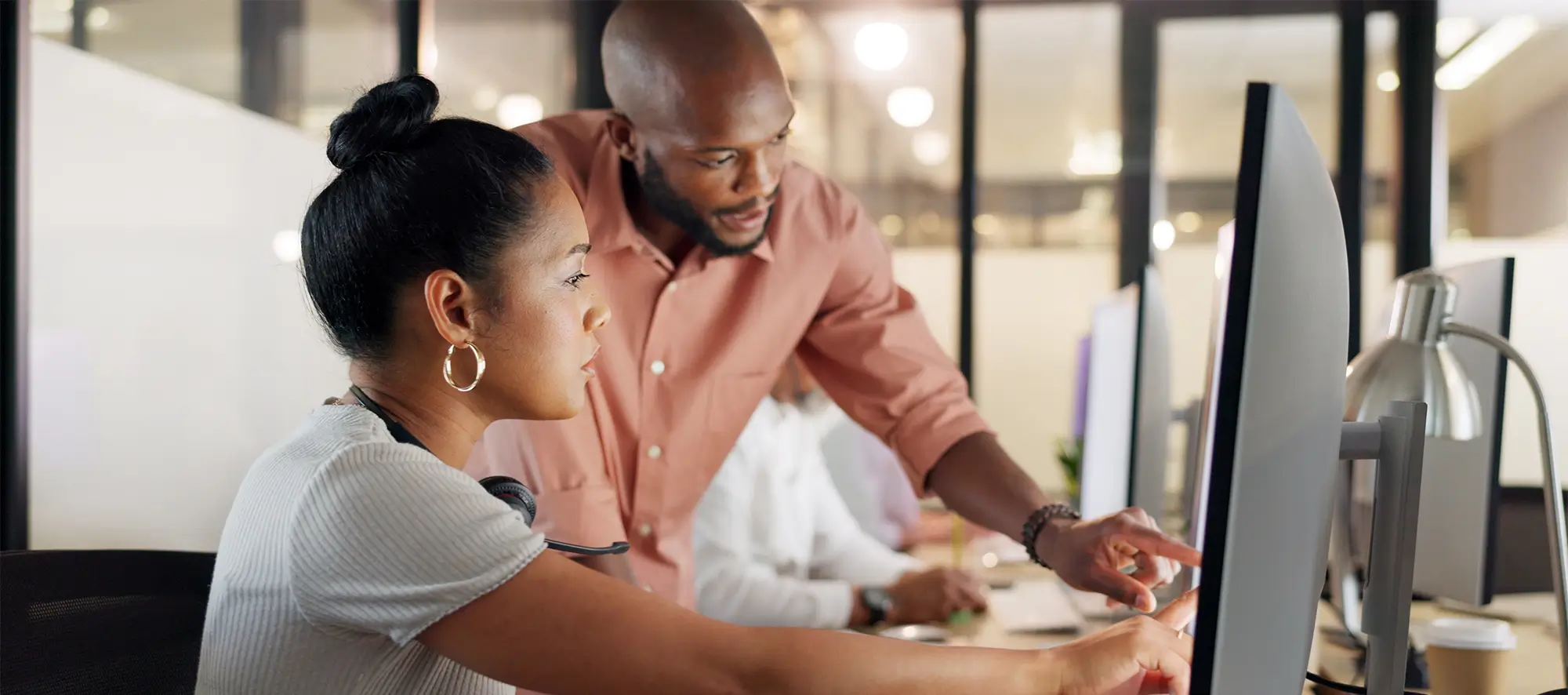 Meeting and management with a man and female employee in the office.