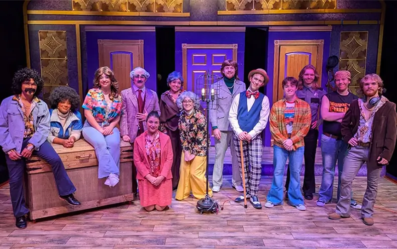 Full cast of FUNNY BONED -or- How I Learned to SCHTICK the Landing on set.