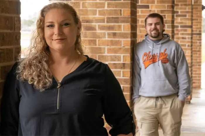 Students outside on campus.