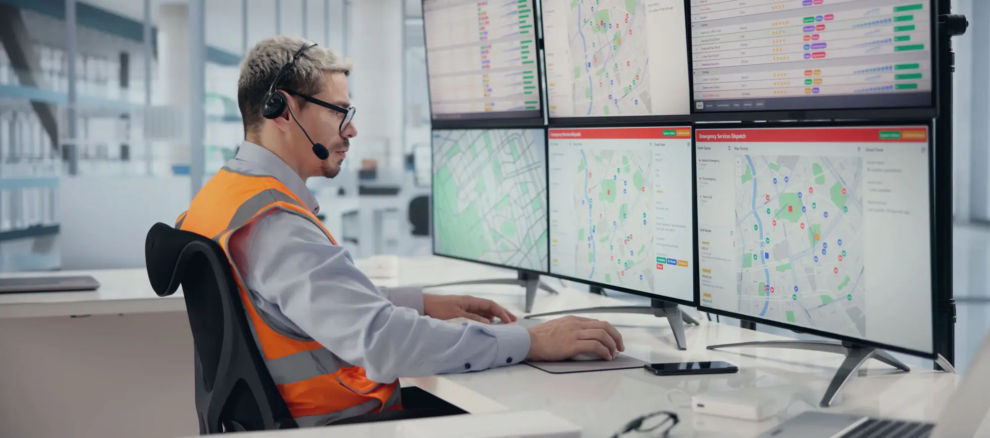 Rapid Response Operator At Emergency Call Center Handles Fire And Medical Assistance Requests