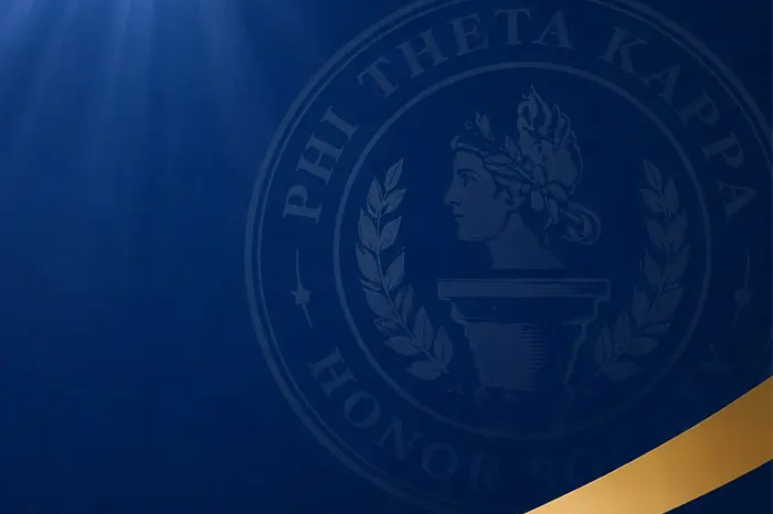 Phi Theta Kappa insignia on a blue background.