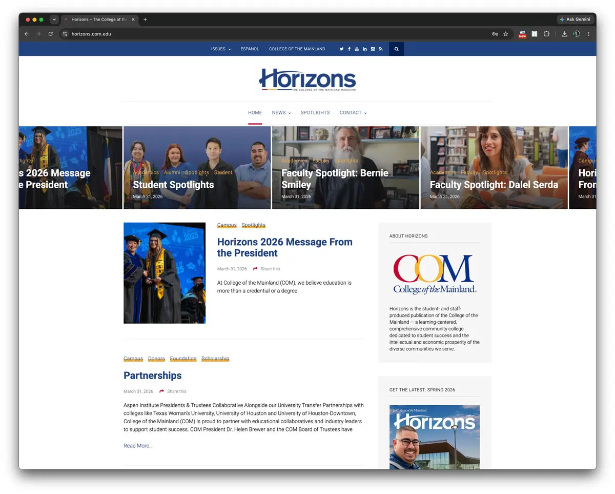 Screenshot of Horizons website homepage